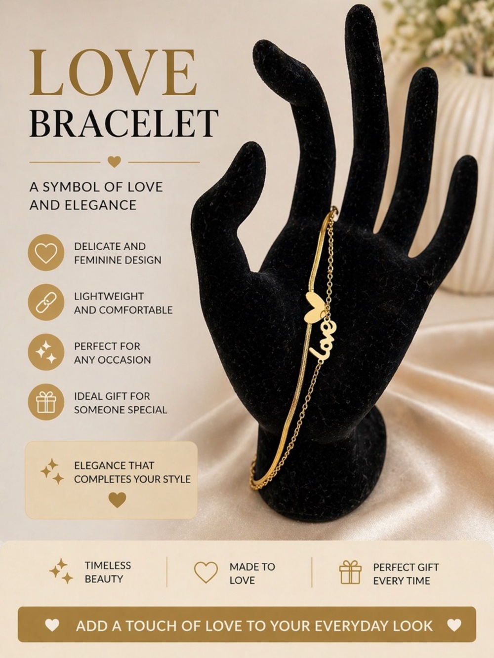 Love Bracelet Gold Heart Script Chain - Women Jewelry